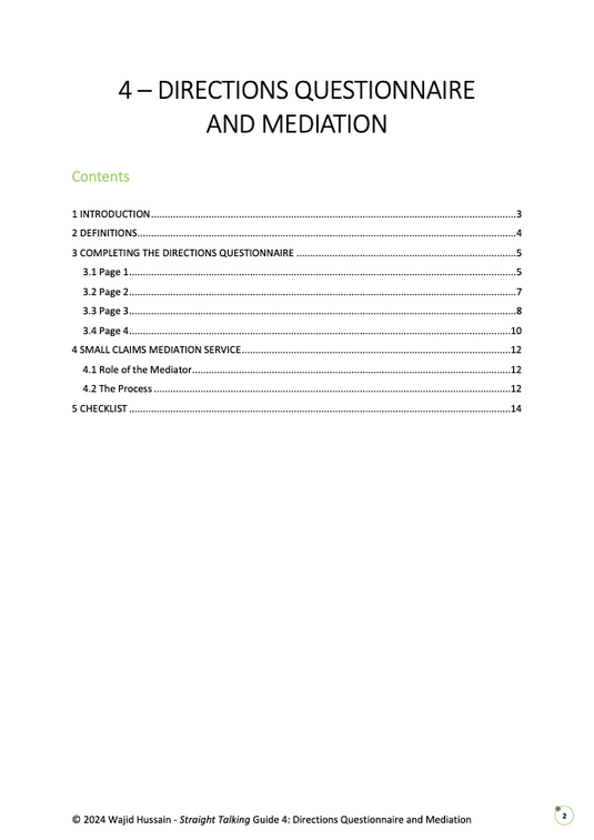 Small Claims Court 4: Directions Questionnaire and Mediation