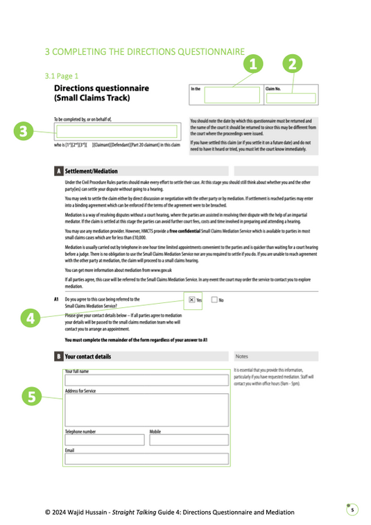 Small Claims Court 4: Directions Questionnaire and Mediation