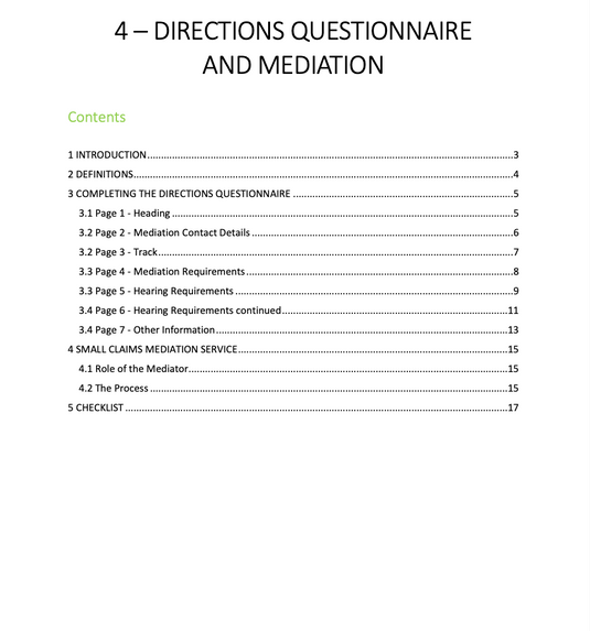 Small Claims Court 4: Directions Questionnaire and Mediation